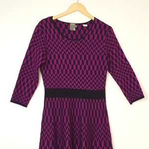 70s Geometric Long Sleeve Sweater Dress, Medium